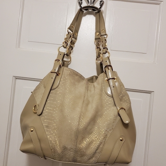 Adrienne Vittadini Beige and goldtone Tote Patent Leather/Suede Combo - Picture 3 of 11